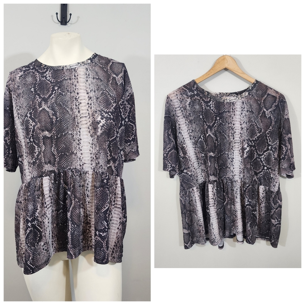 Zara Trafaluc Snakeskin Print Babydoll Tunic Top Women’s‎ L Lightweight